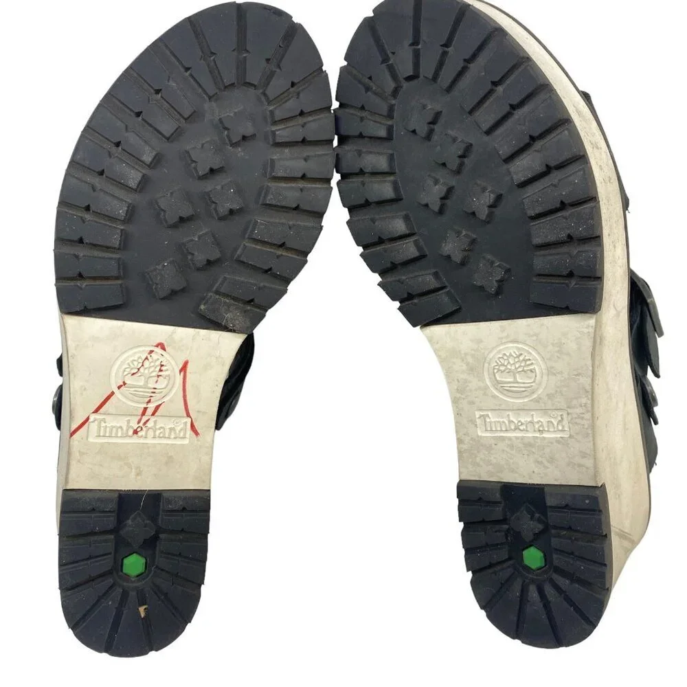 TIMBERLAND Women Platform Size 8 Black Koralyn Buckle Wedge Leather Sandals